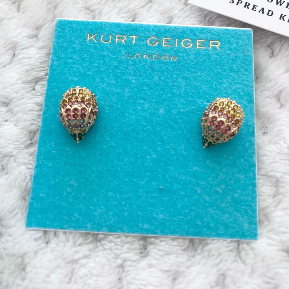 NWT KURT GEIGER Rainbow Pavé Signature Eagle Stud Earrings in Gold Tone